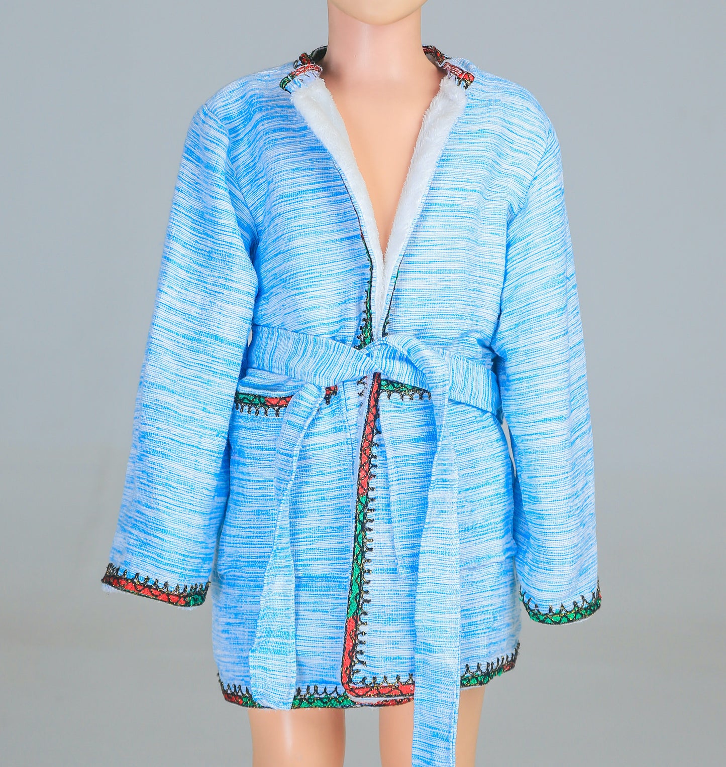 Short Collar Praying Hands Embroidery Handmade Cotten Night Robe