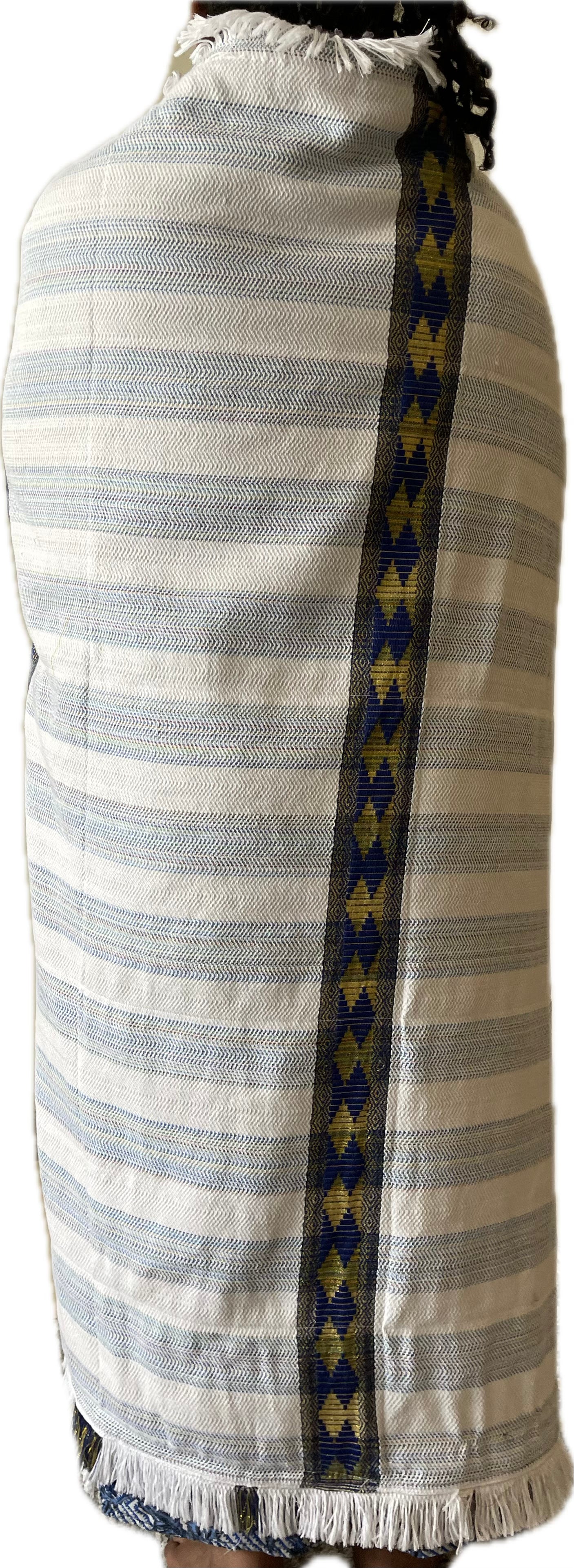Blue & White Strip Handmade Blanket