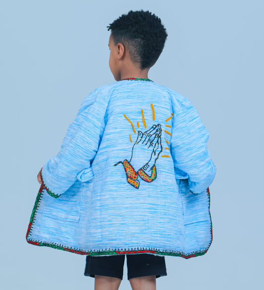 Short Collar Praying Hands Embroidery Handmade Cotten Night Robe