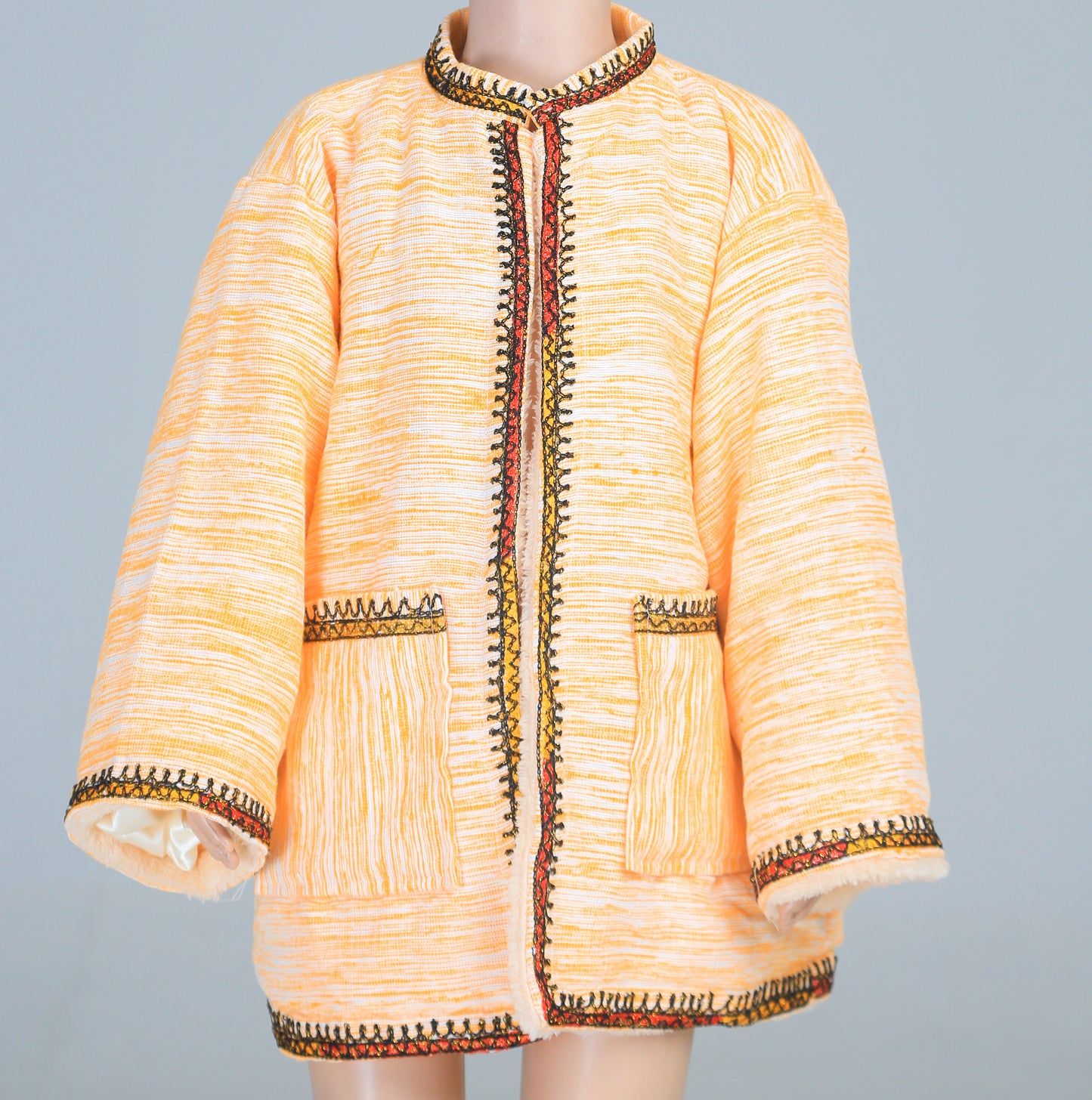 Short Collar Tree of Life Embroidery Handmade Cotten Night Robe