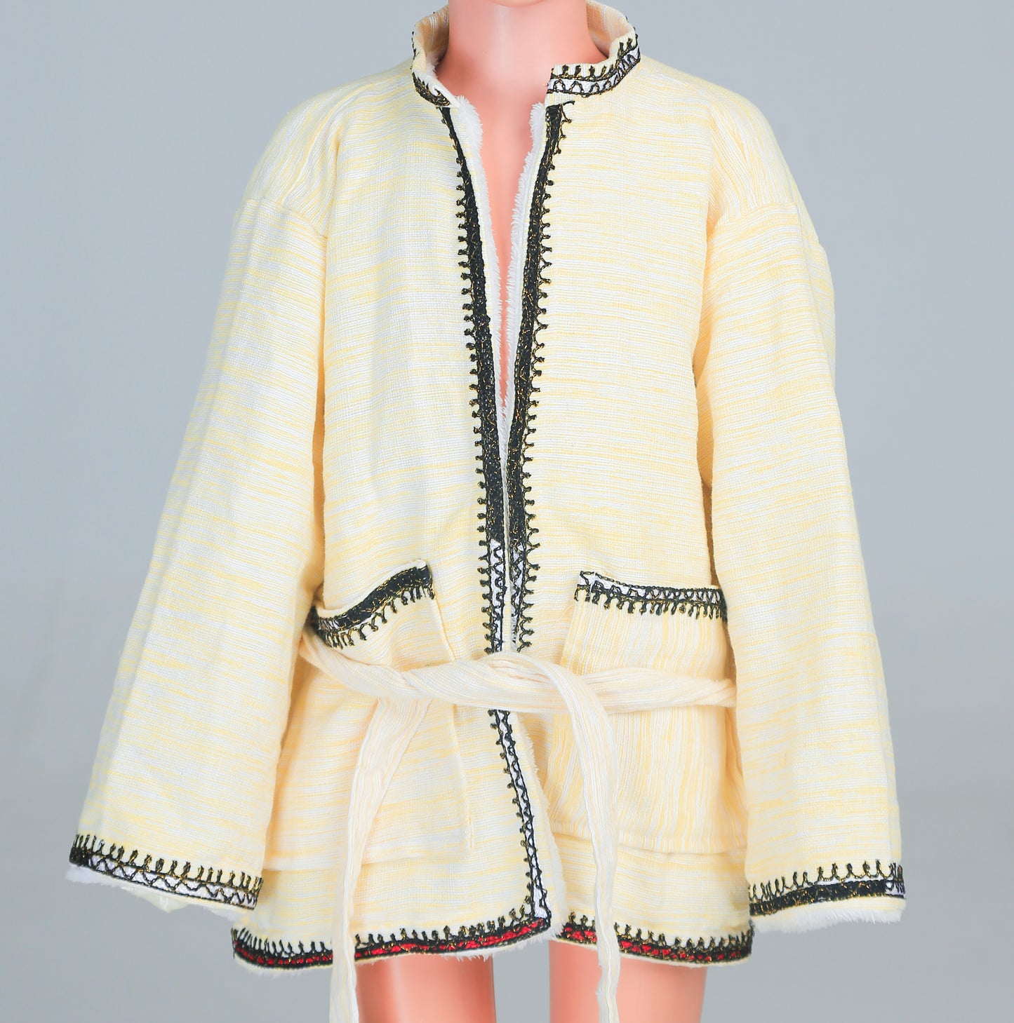 Short Collar Tree of Life Embroidery Handmade Cotten Night Robe