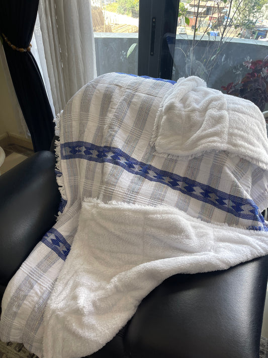Blue & White Strip Handmade Blanket