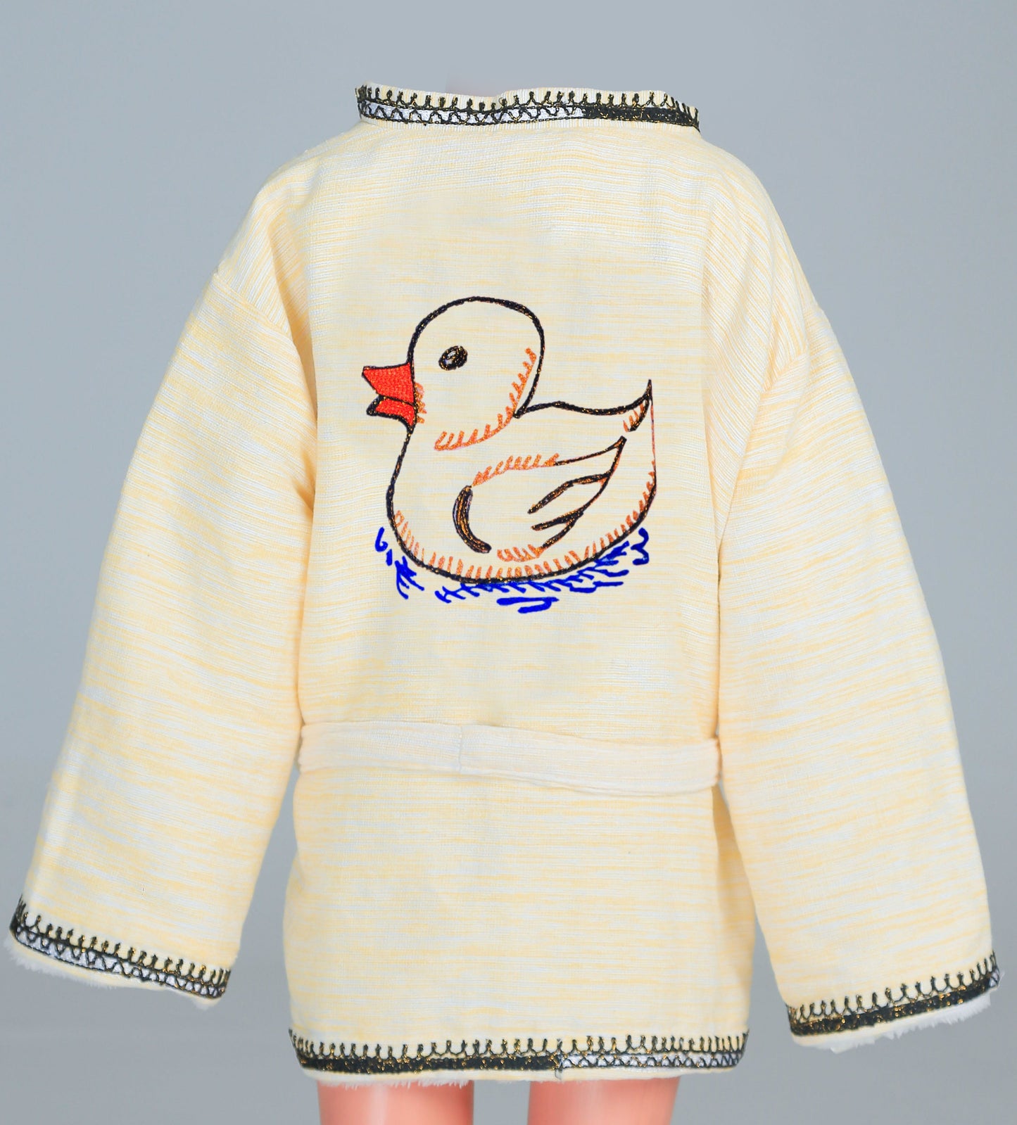 Short Collar Swimming Duck Embroidery Handmade Cotten Night Robe