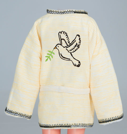 Short Collar Dove Embroidery Handmade Cotten Night Robe