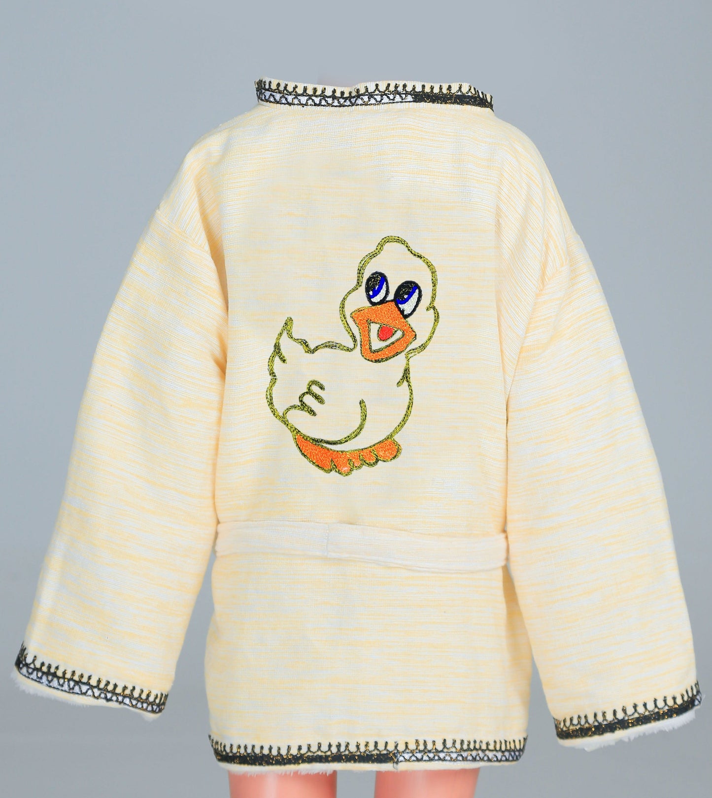 Short Collar Happy Duck Embroidery Handmade Cotten Night Robe