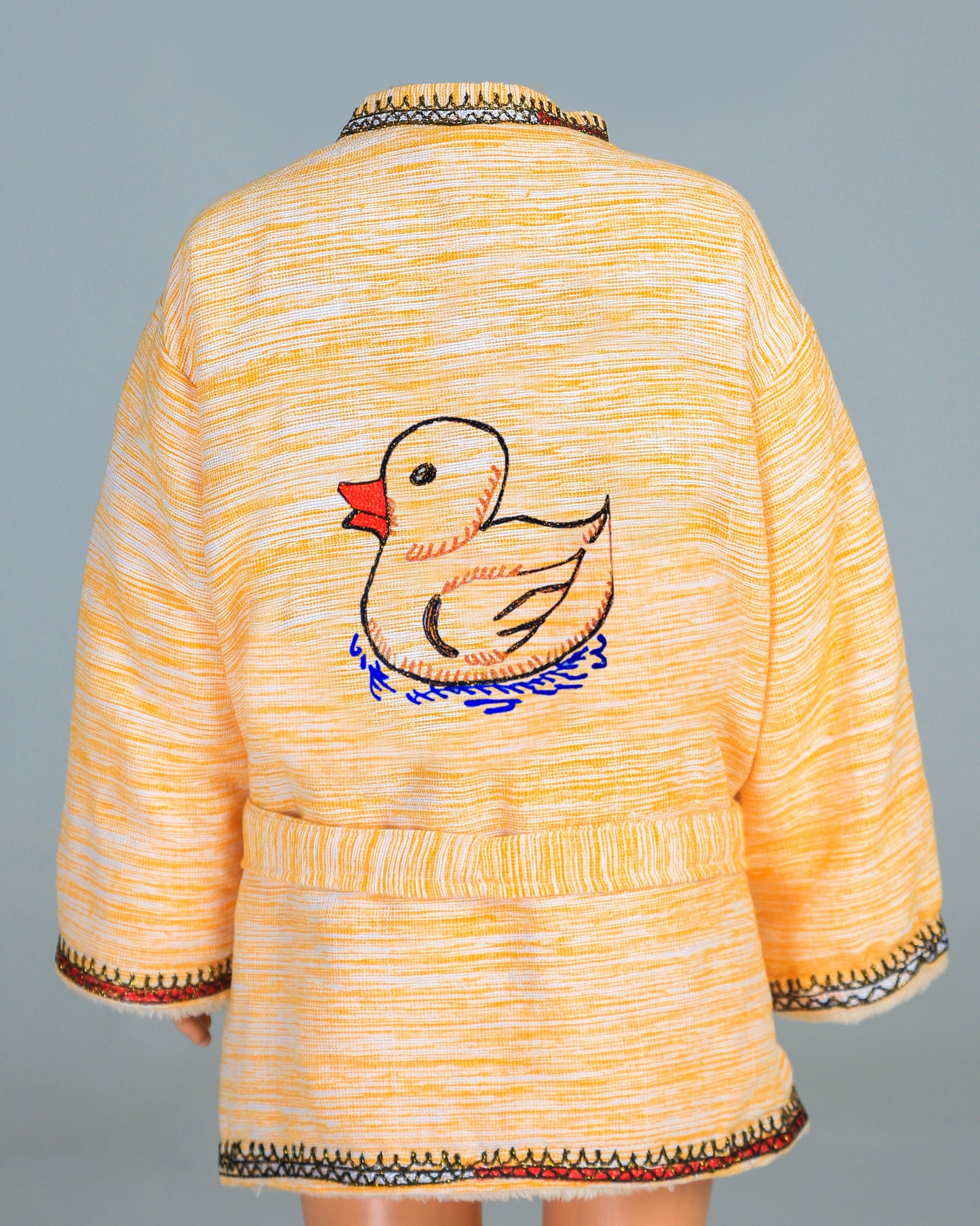 Short Collar Swimming Duck Embroidery Handmade Cotten Night Robe