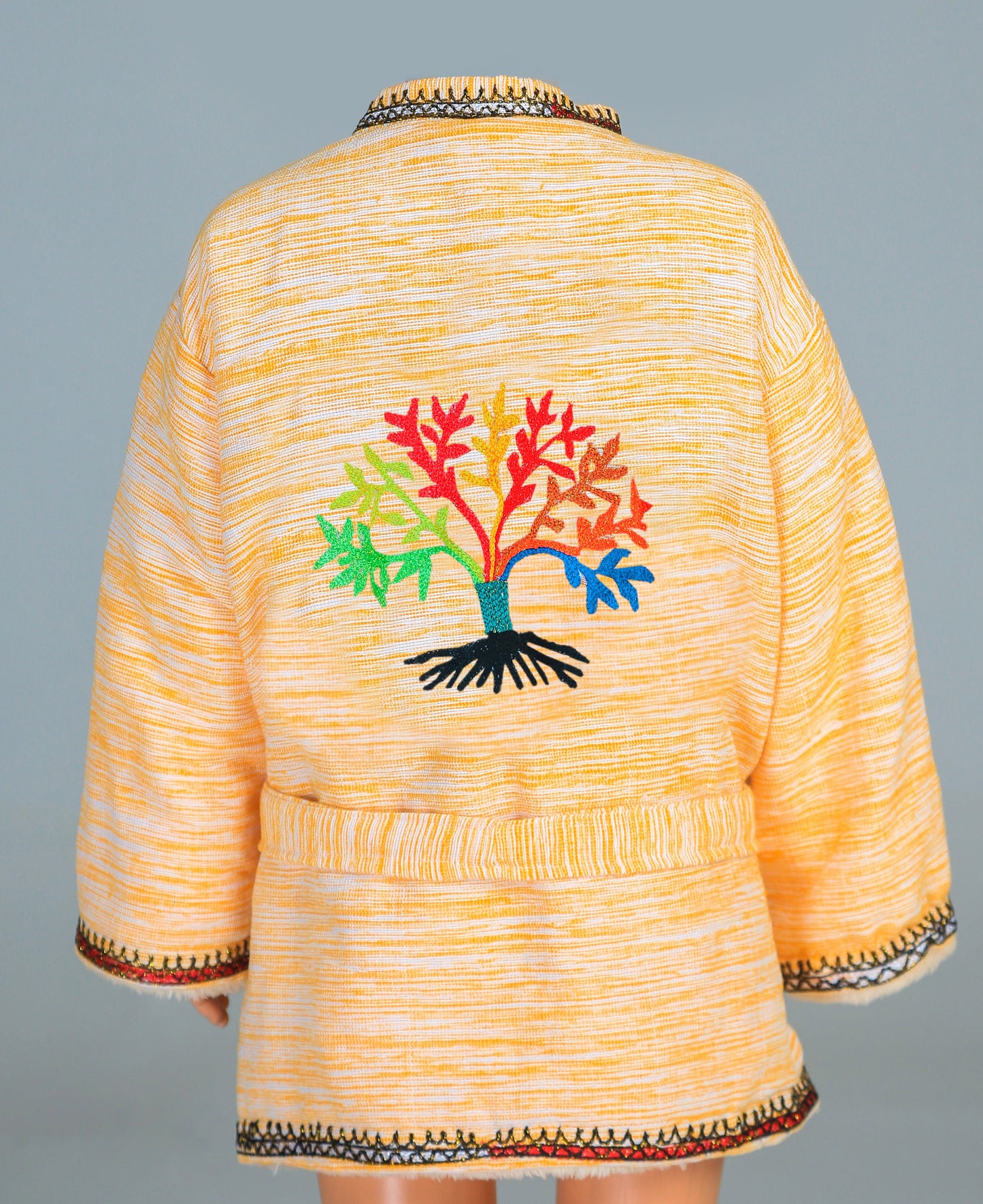 Short Collar Tree of Life Embroidery Handmade Cotten Night Robe