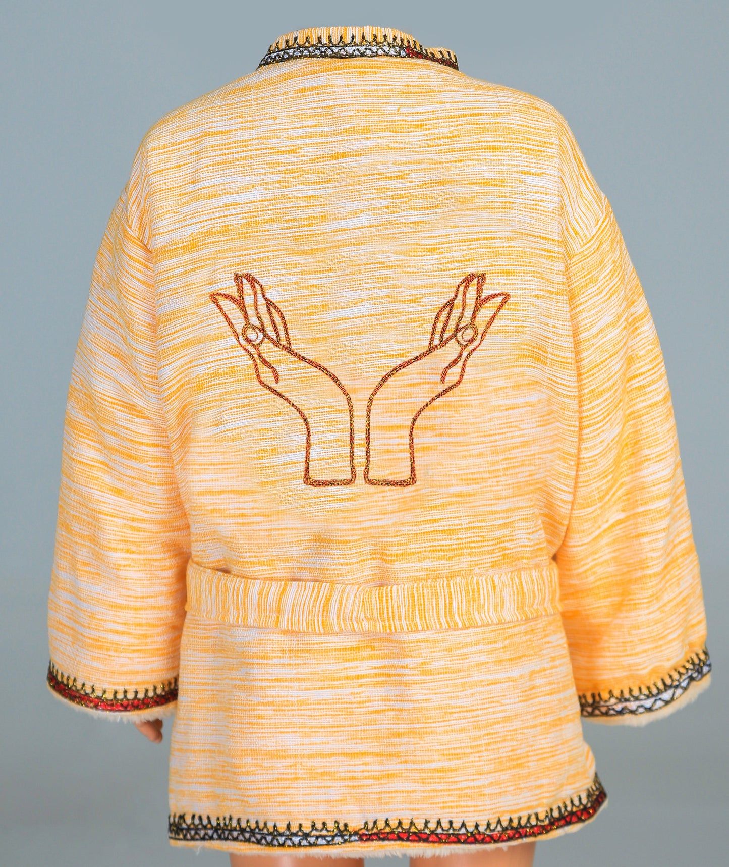 Short Collar Thankful Hands Embroidery Handmade Cotten Night Robe