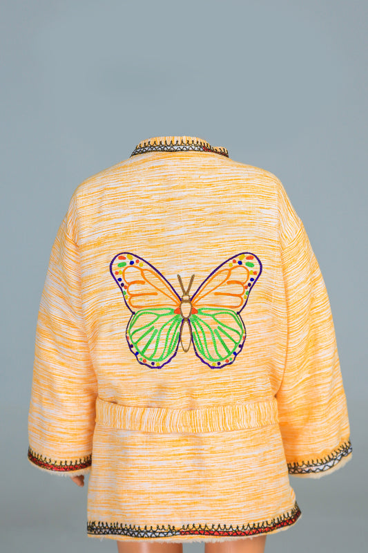 Short Collar Butterfly Embroidery Handmade Cotten Night Robe