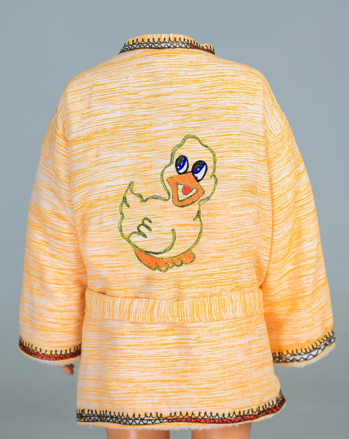 Short Collar Happy Duck Embroidery Handmade Cotten Night Robe