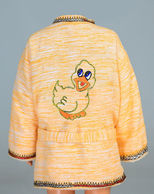Short Collar Happy Duck Embroidery Handmade Cotten Night Robe