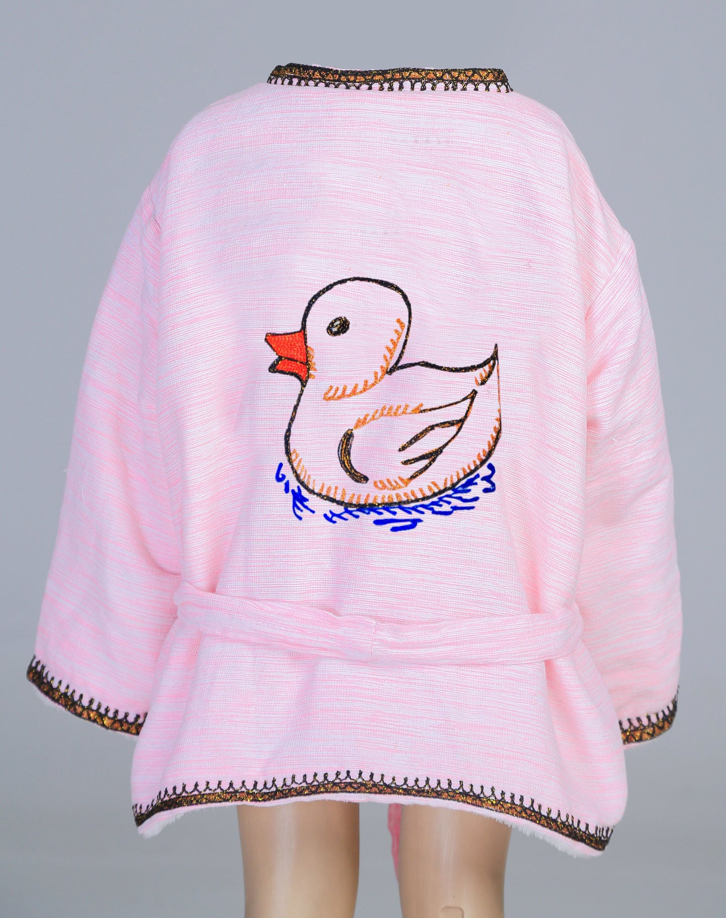 Short Collar Swimming Duck Embroidery Handmade Cotten Night Robe