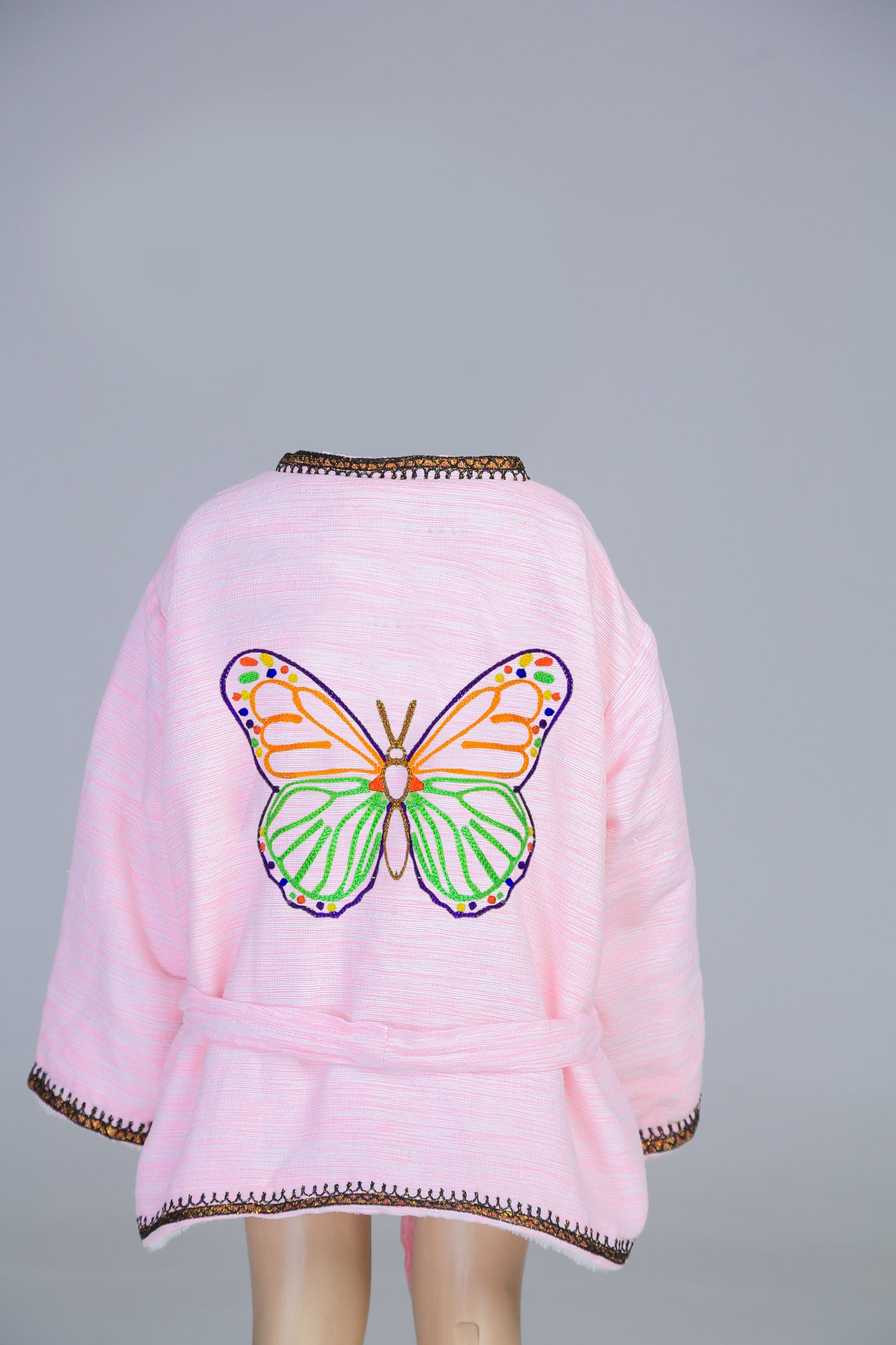 Short Collar Butterfly Embroidery Handmade Cotten Night Robe