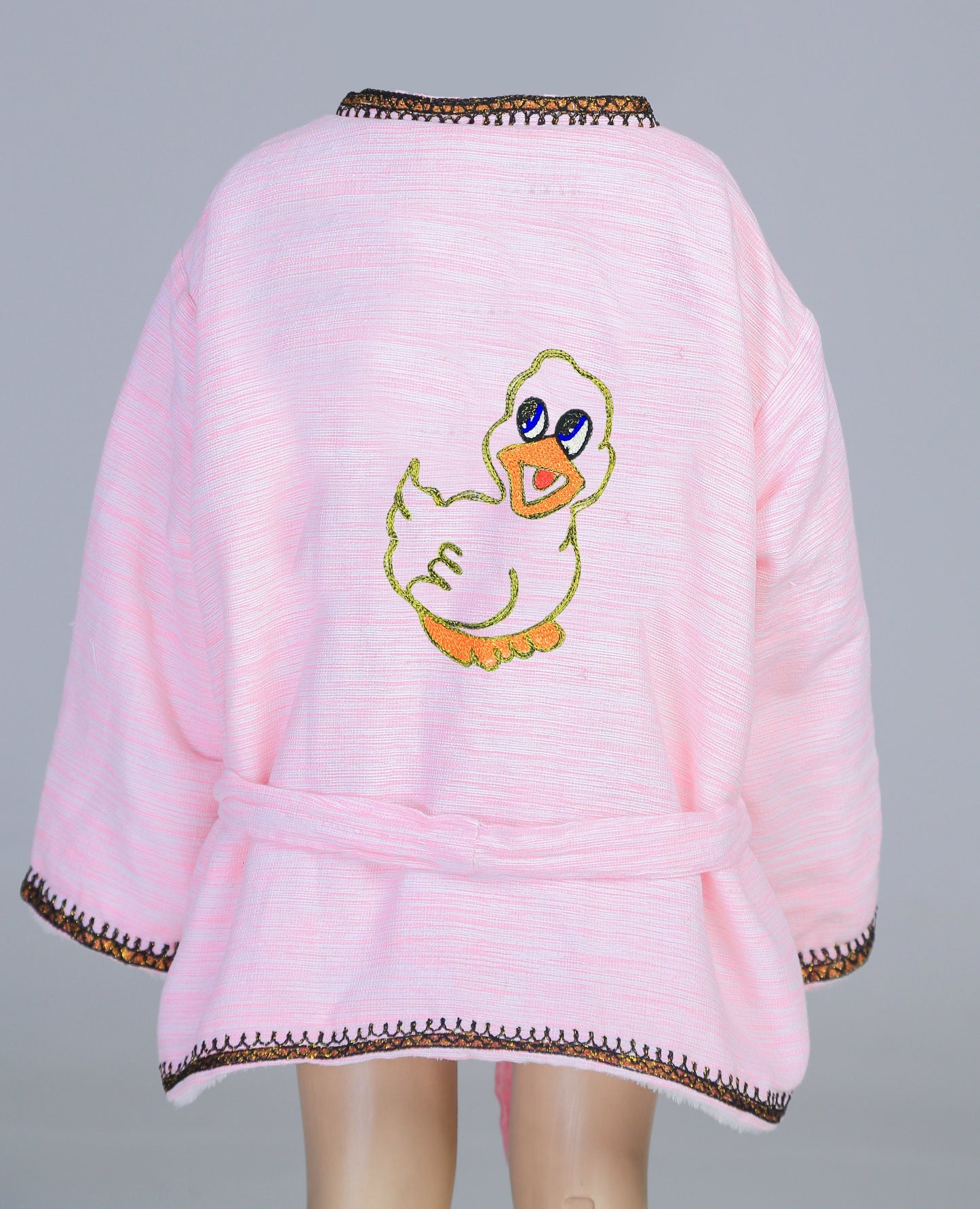 Short Collar Happy Duck Embroidery Handmade Cotten Night Robe