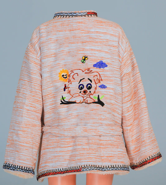 Short Collar Cub On Tree Embroidery Handmade Cotten Night Robe
