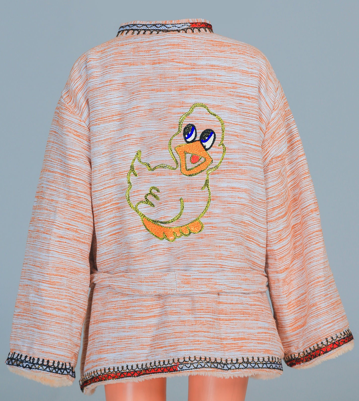 Short Collar Happy Duck Embroidery Handmade Cotten Night Robe