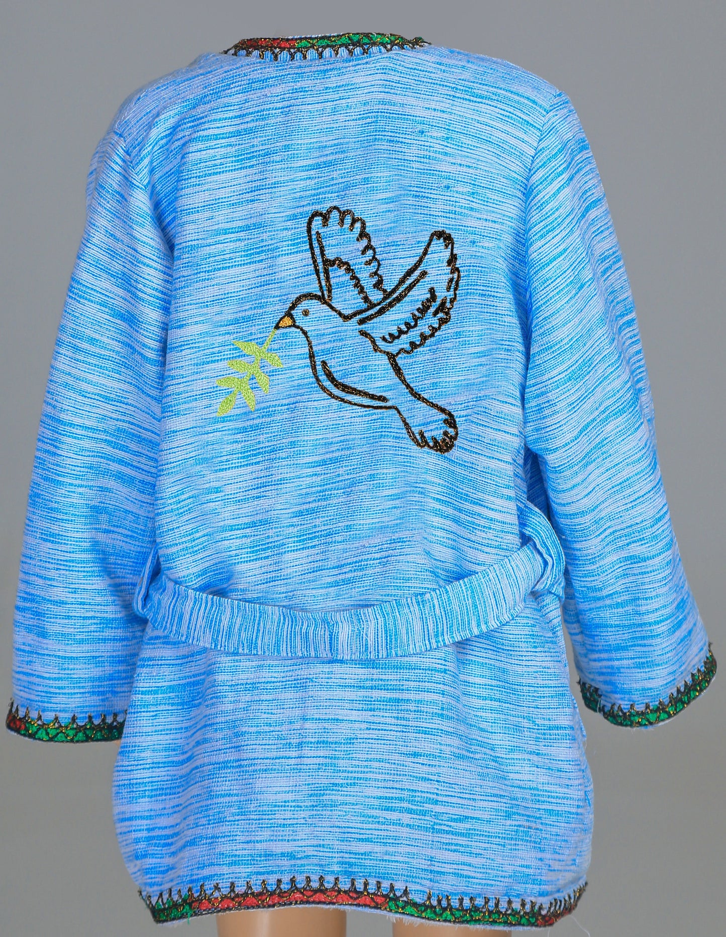 Short Collar Dove Embroidery Handmade Cotten Night Robe