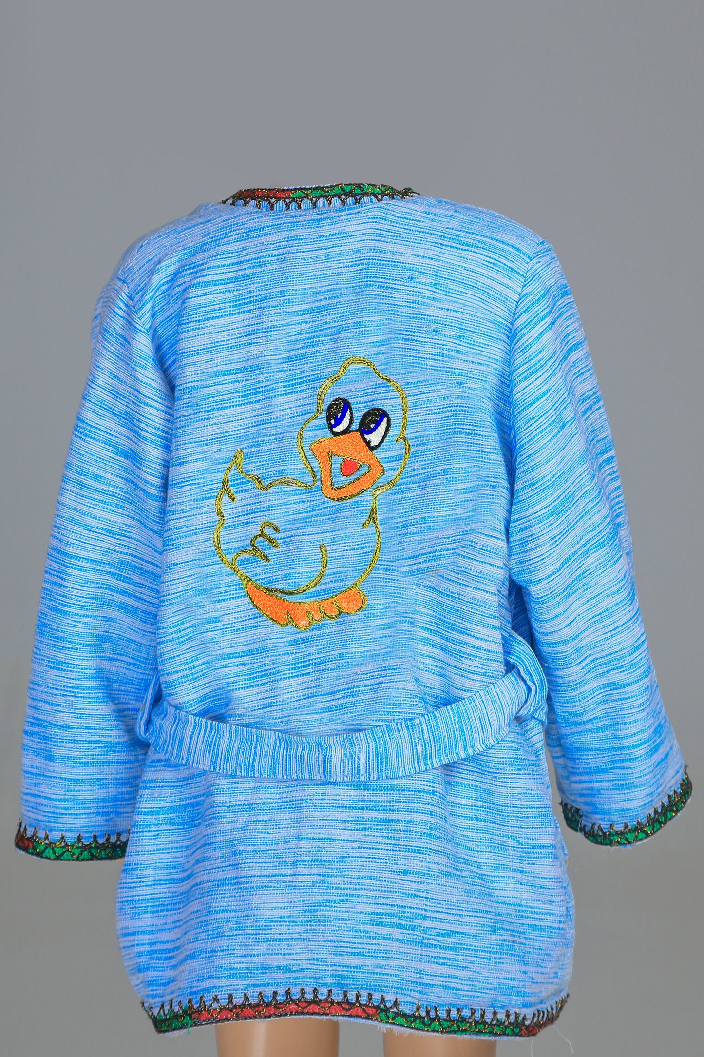 Short Collar Happy Duck Embroidery Handmade Cotten Night Robe