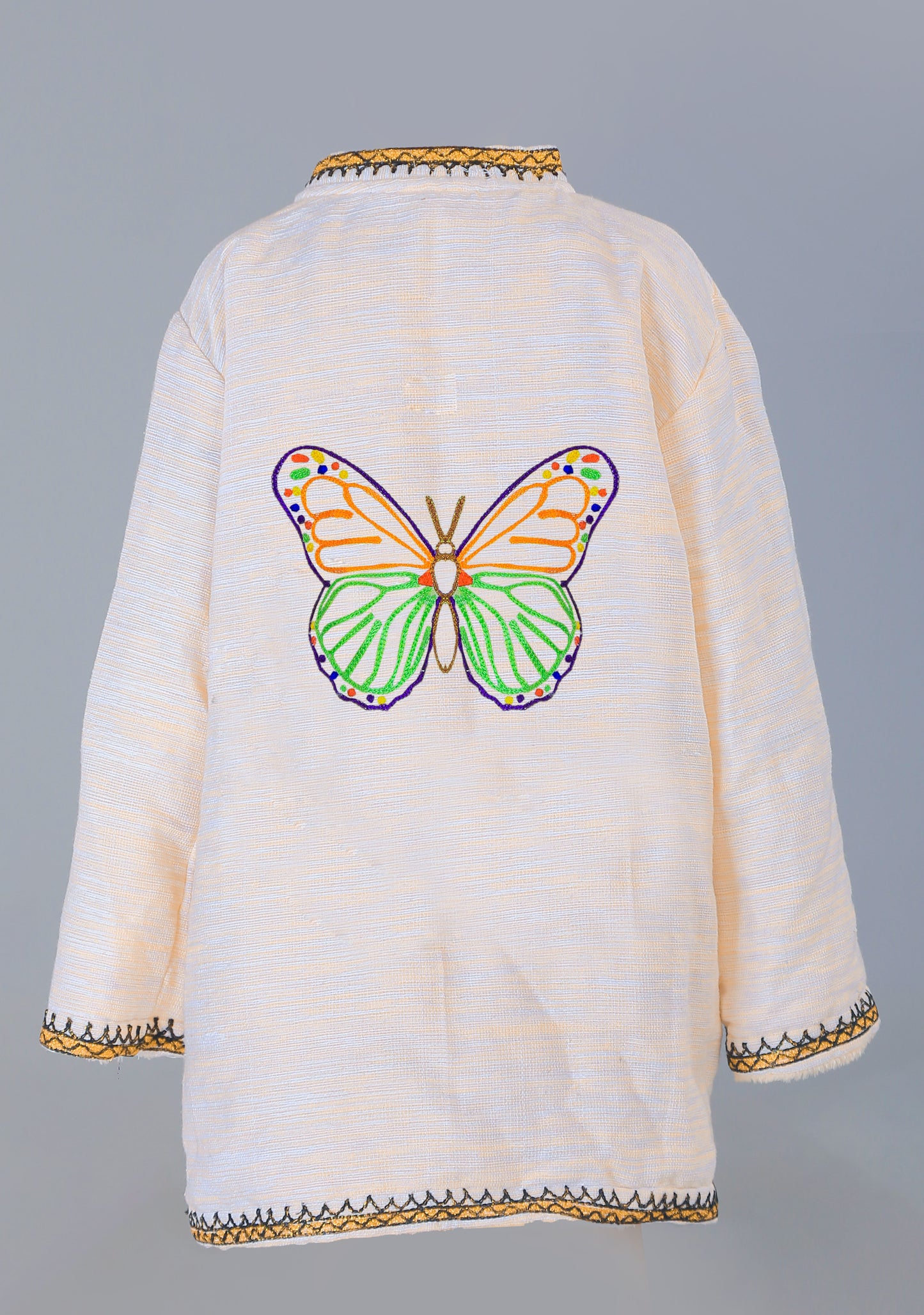 Short Collar Butterfly Embroidery Handmade Cotten Night Robe